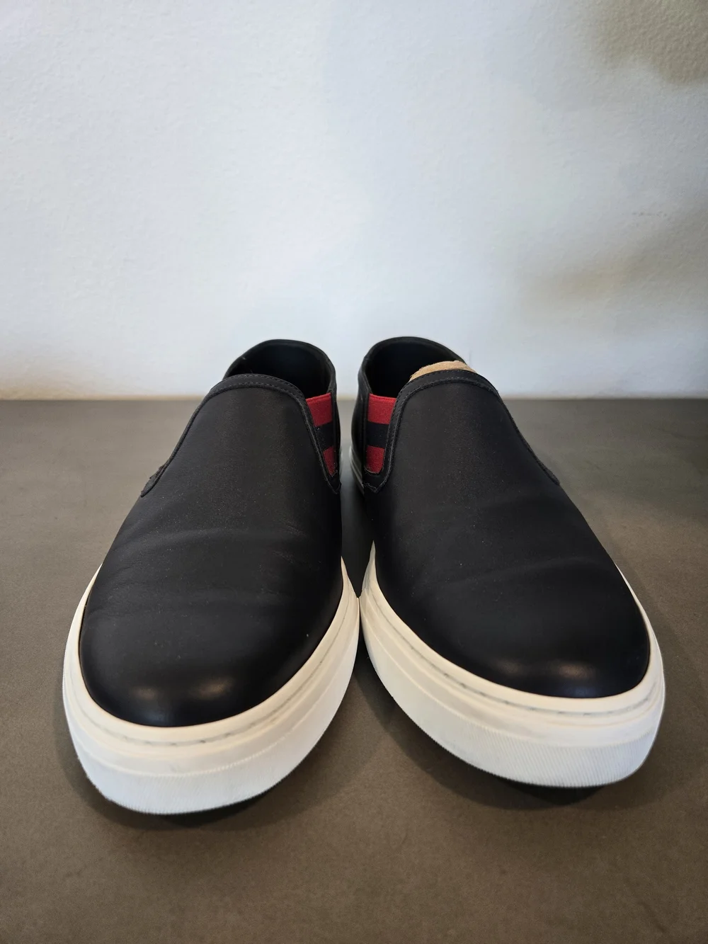Gucci Ace Leather Slip-on Navy Blue With Red And White Accents